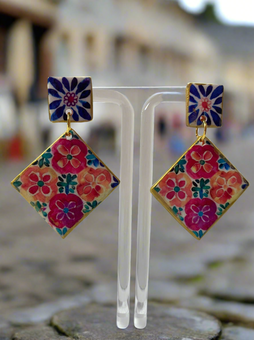 Fiesta square polymer clay earrings