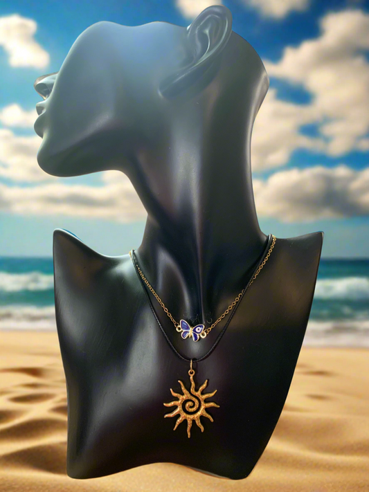Sunburst gold & black necklace