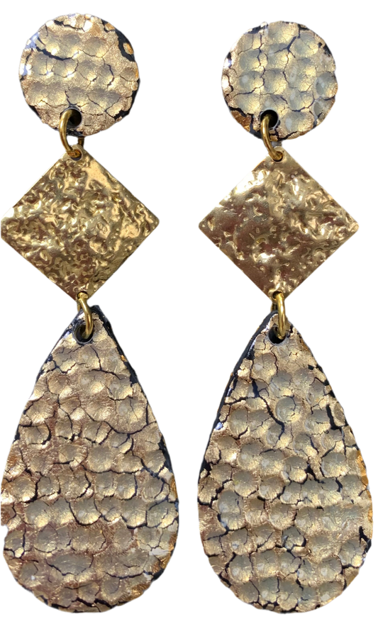 Black and gold hammered polymer clay earrings