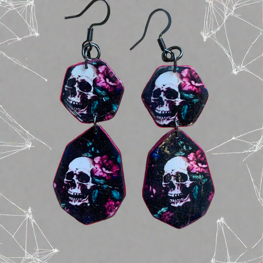 Skull rose two tiered earrings