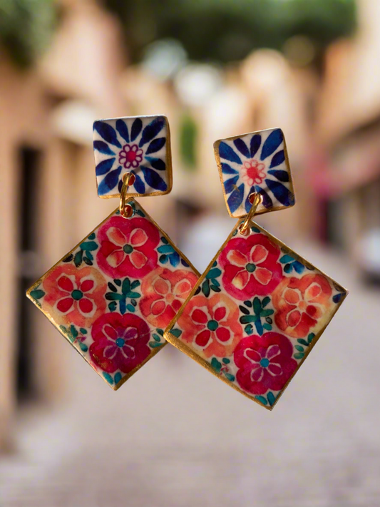 Fiesta square polymer clay earrings