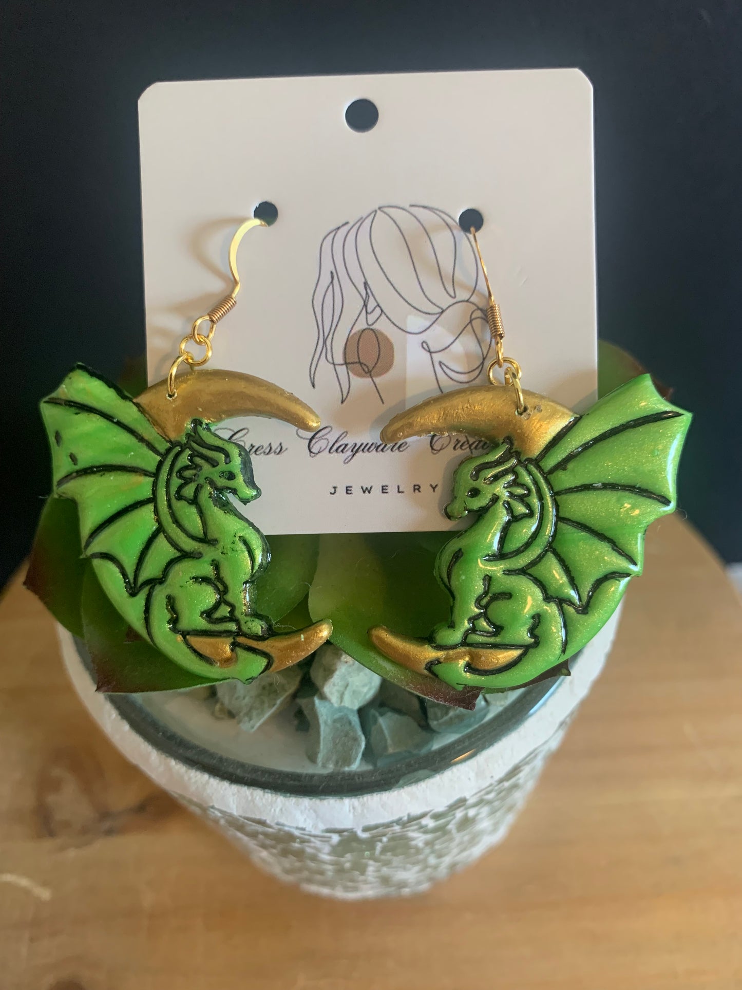 Flying dragon on moon earrings
