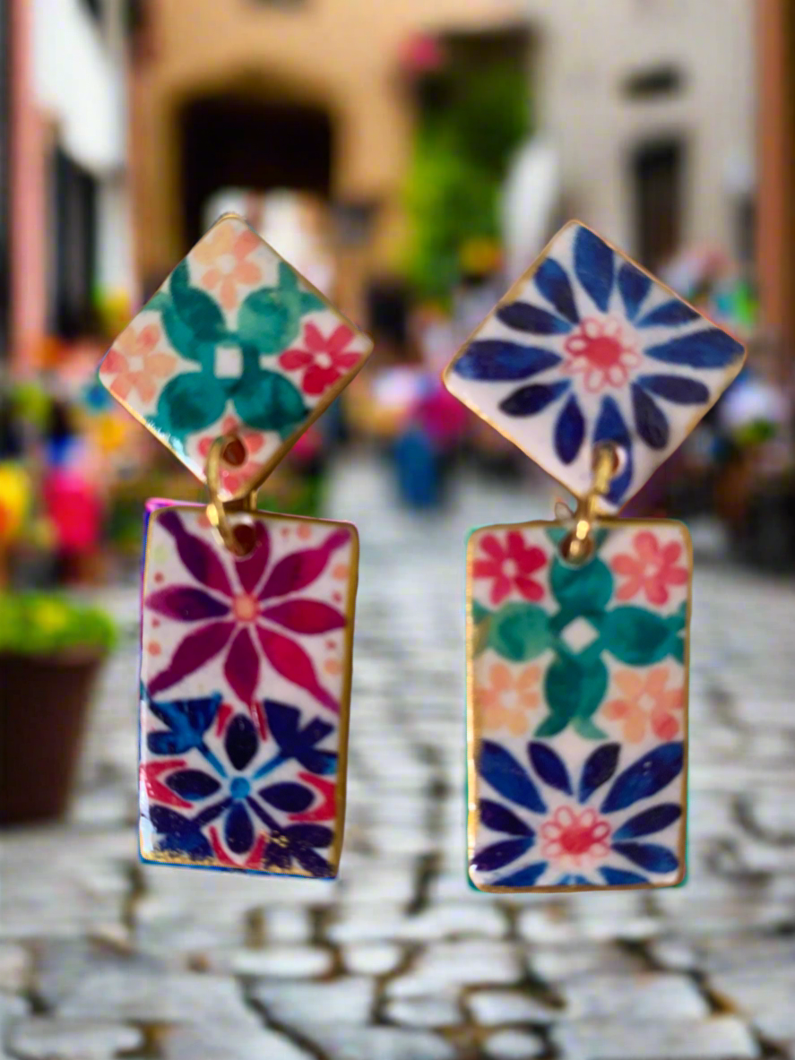 Fiesta oblong polymer clay earrings