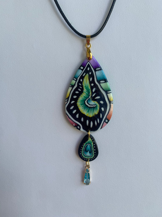 Two tiered multi colored teardrop necklace