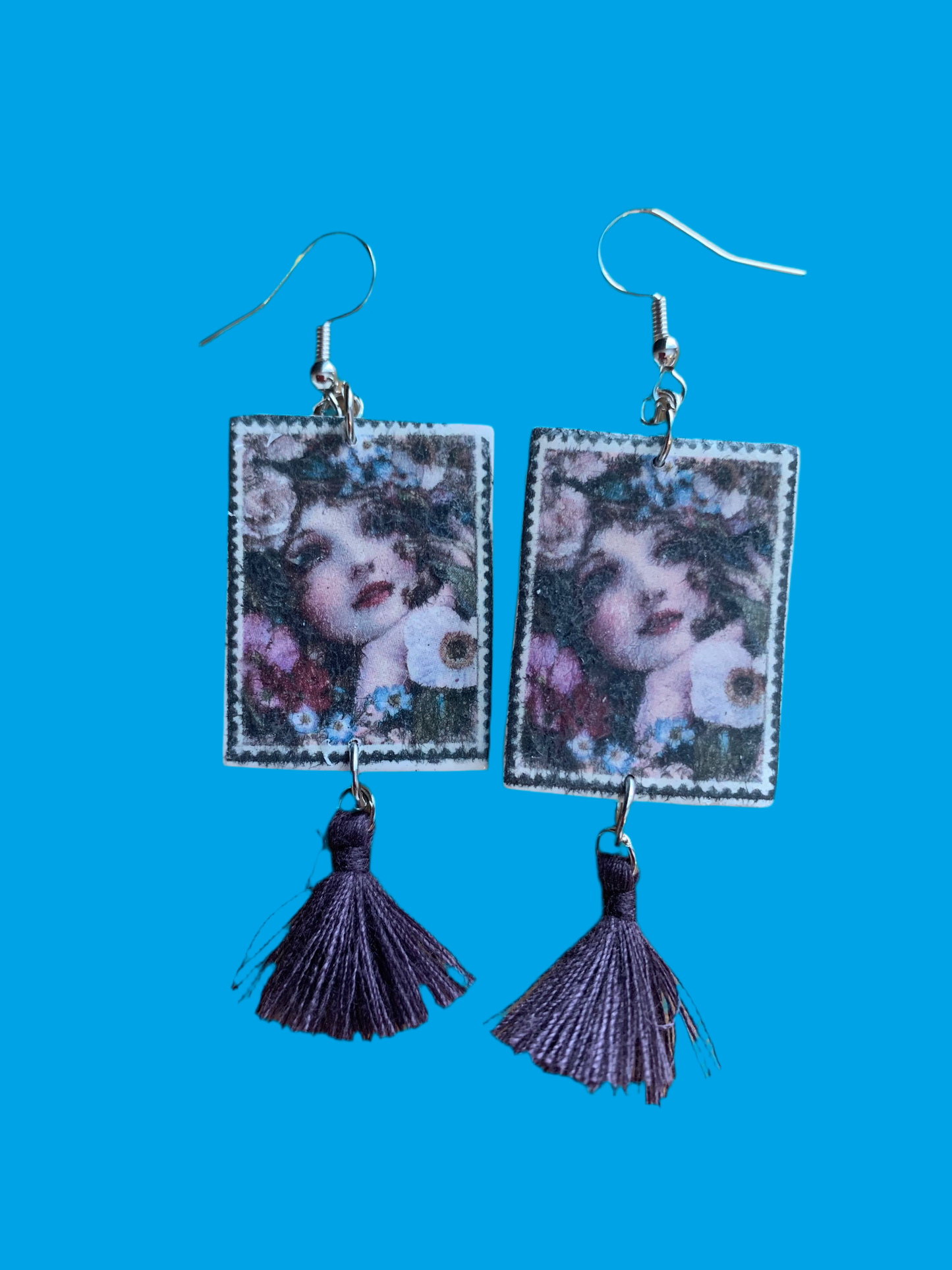 Postage stamp girl earrings