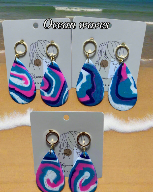 Ocean waves polymer clay earrings