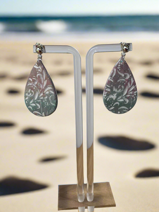 Embossed print polymer clay tear drop