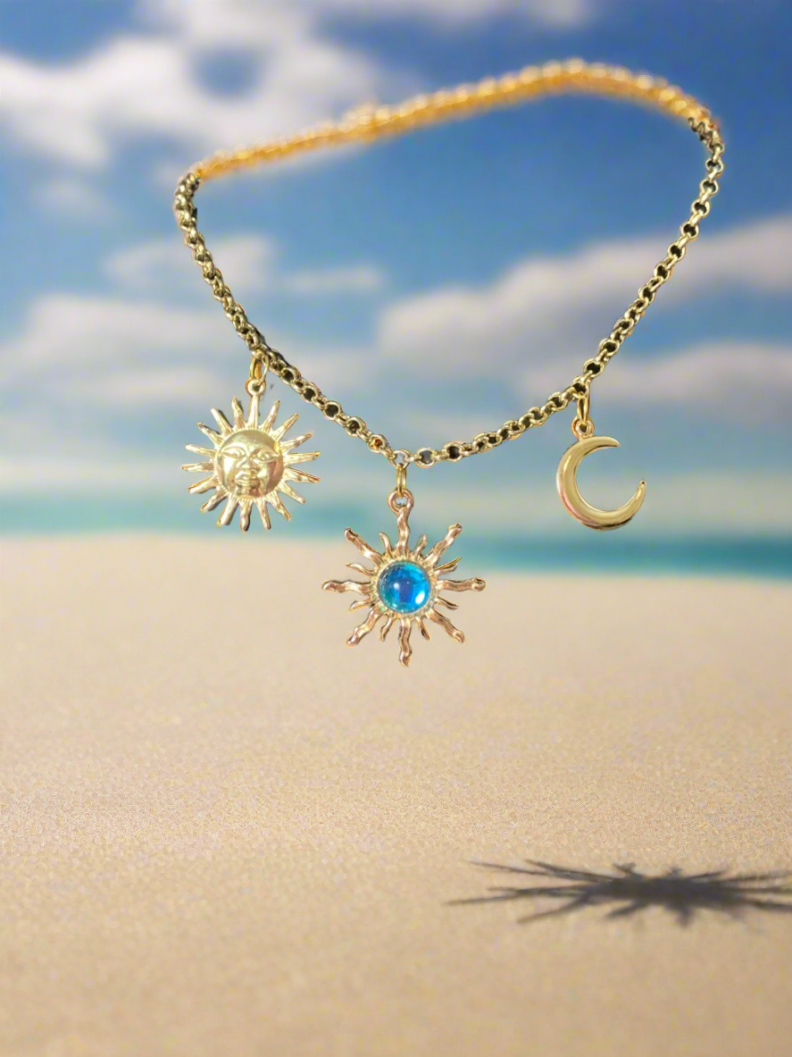 Sunburst pendent & celestial moon necklace