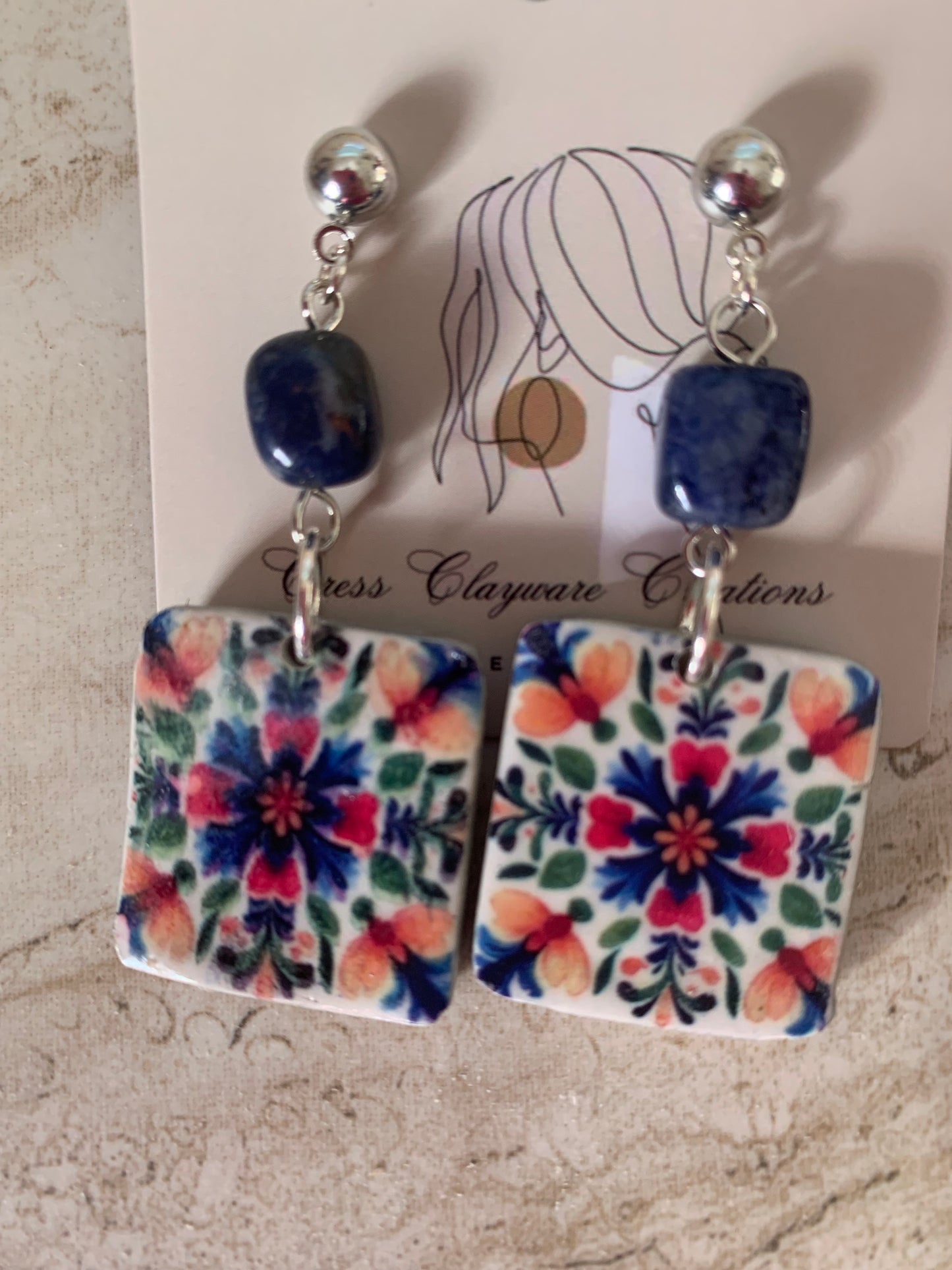 Mexican tile polymer clay earrings