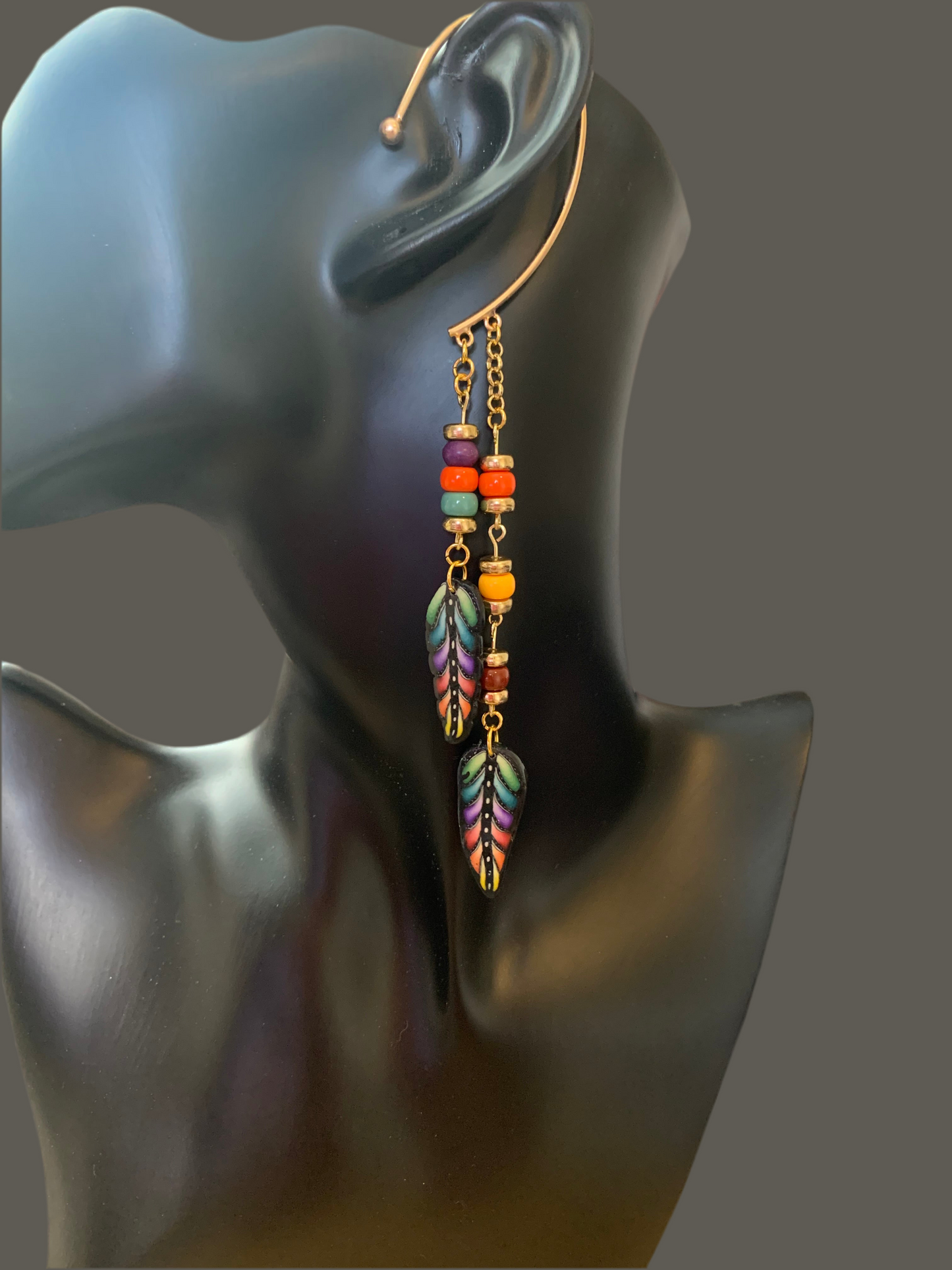 Ear Cuff wrap-Non-Piercing Earrings - Peacock Feathers