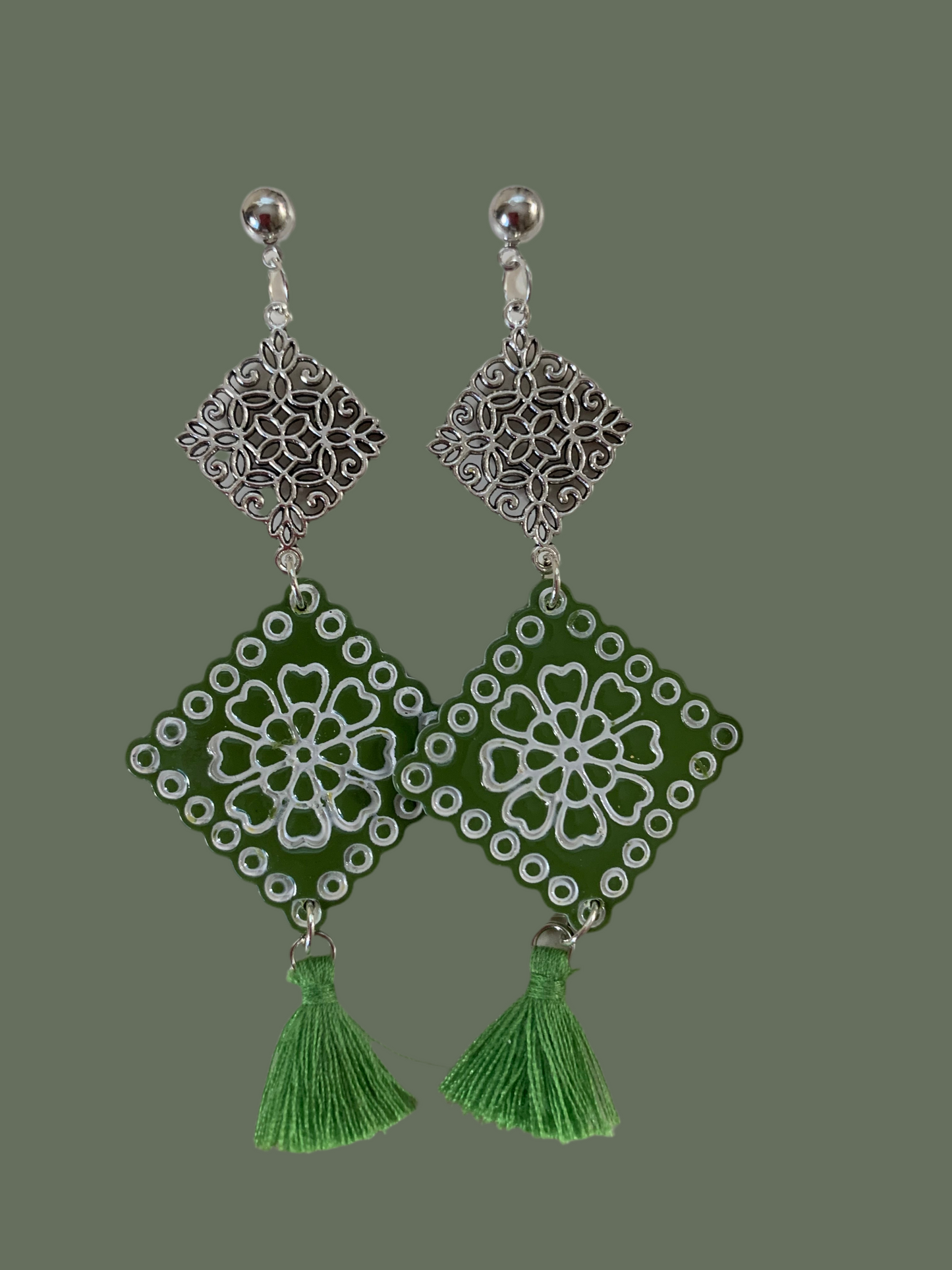 Papel Picado Design with tassel earrings.