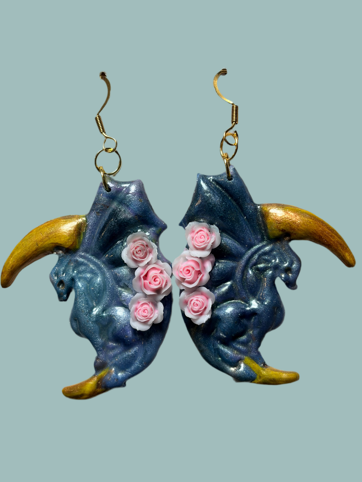 Flying dragon on moon earrings