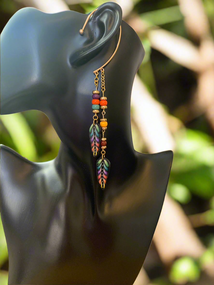 Ear Cuff wrap-Non-Piercing Earrings - Peacock Feathers