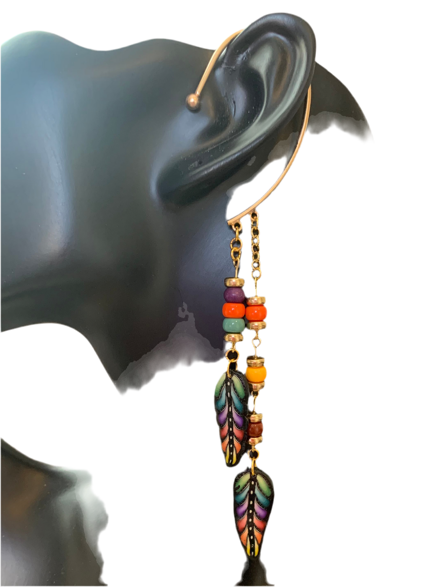 Ear Cuff wrap-Non-Piercing Earrings - Peacock Feathers