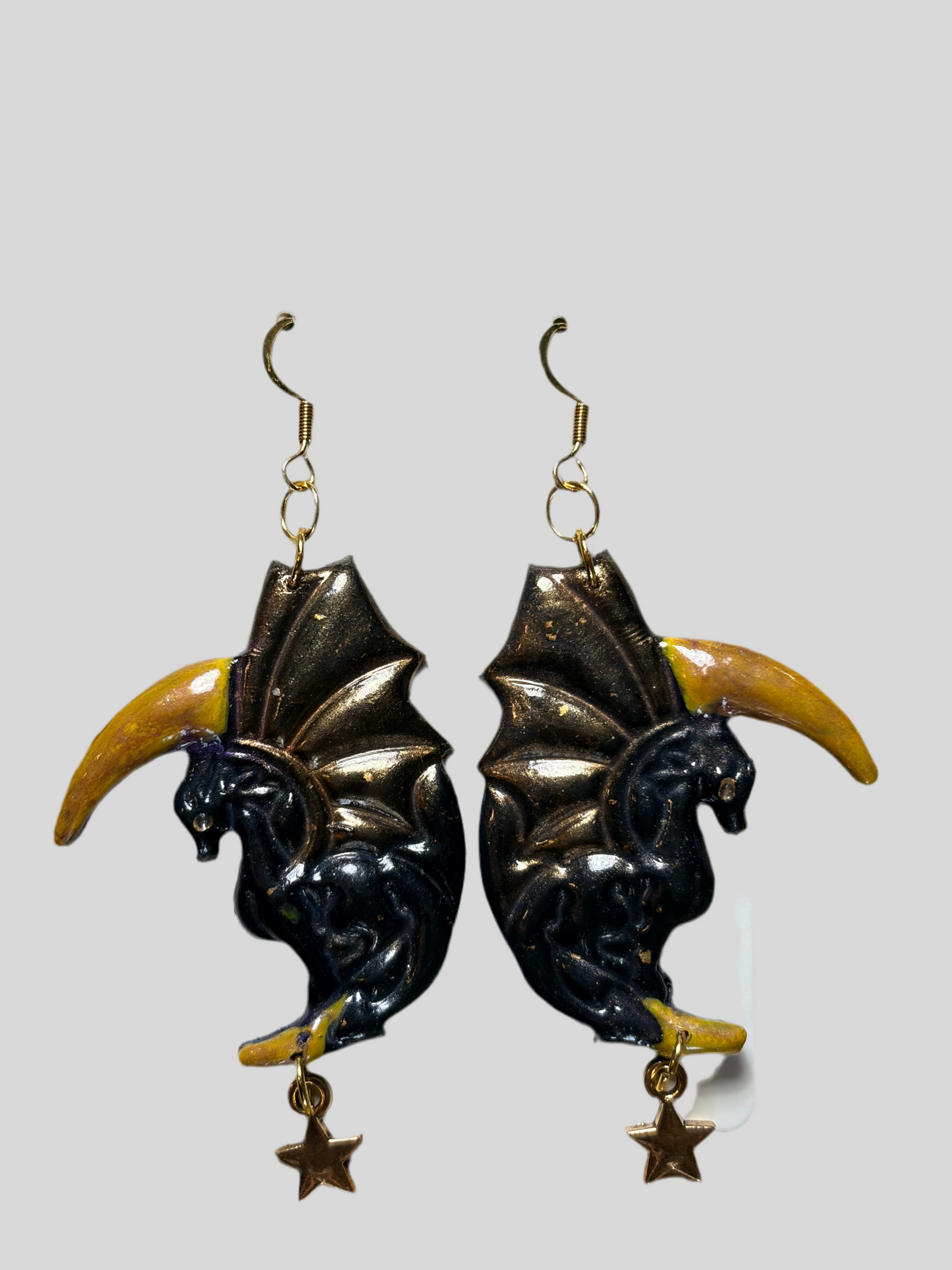 Flying dragon on moon earrings