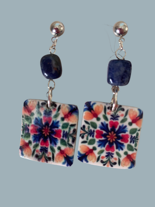 Mexican tile polymer clay earrings