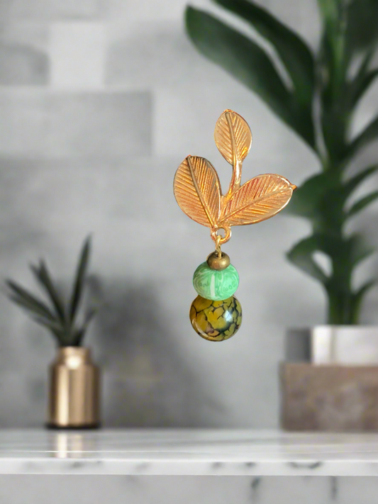 Dyed Dragon Agate with gold leaf earrings