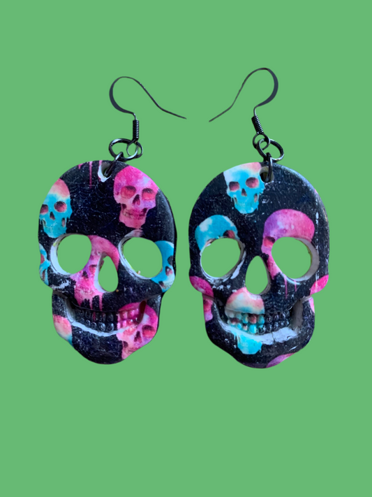 Skull black print skull earrings