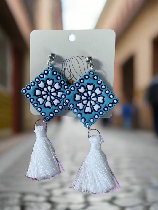 Papel Picado Design with tassel earrings.