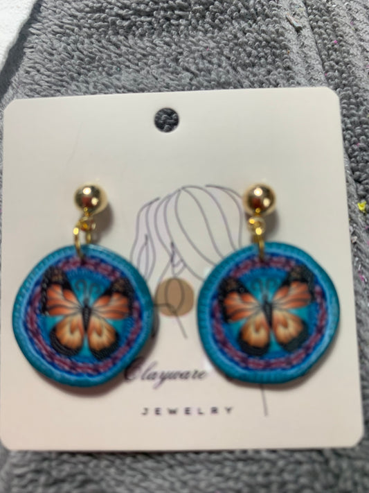 Butterfly circle polymer clay earrings