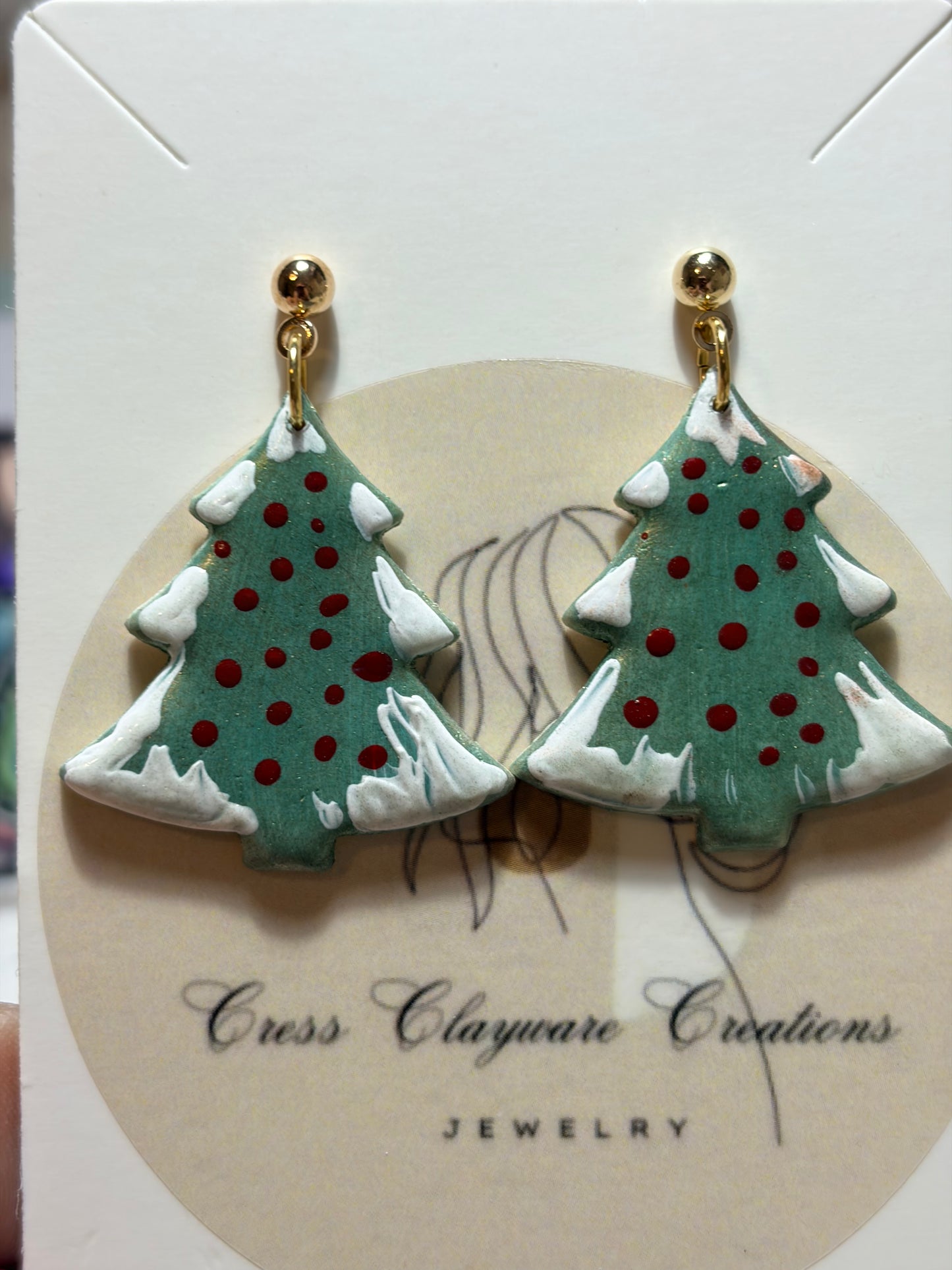 Christmas tree clay earrings