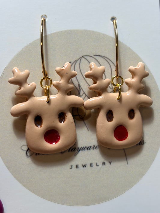 Reindeer clay earrings