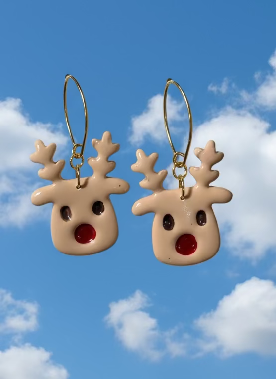Reindeer clay earrings