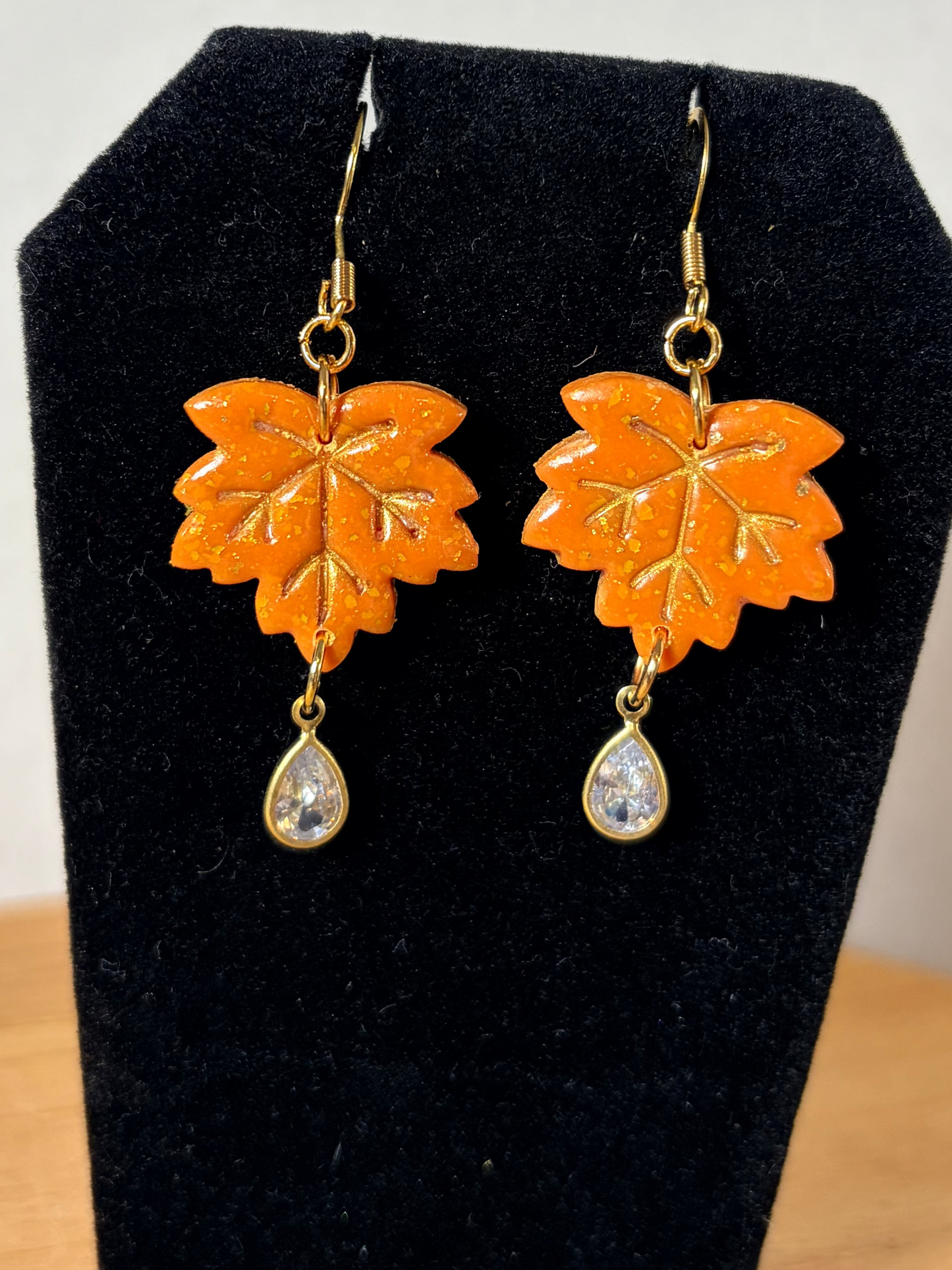 Autumn leaf with crystal tear drop