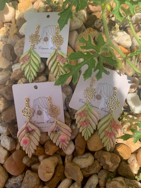 Leaf with butterflies or rose earrings