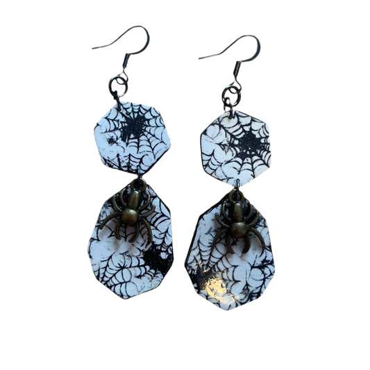 Spider and webs two tier dangle earrings
