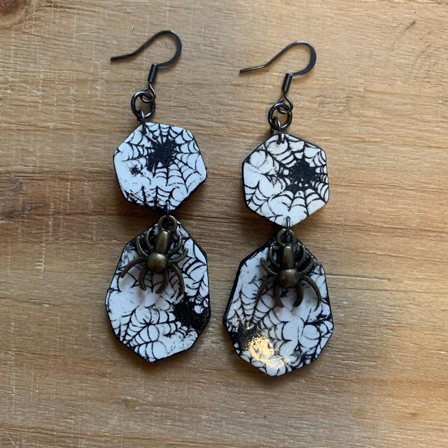 Spider and webs two tier dangle earrings