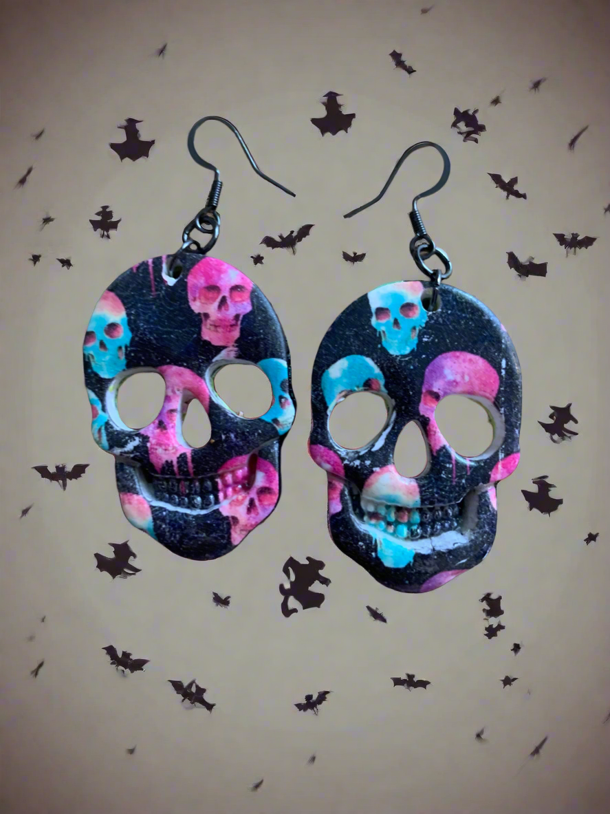 Skull black print skull earrings
