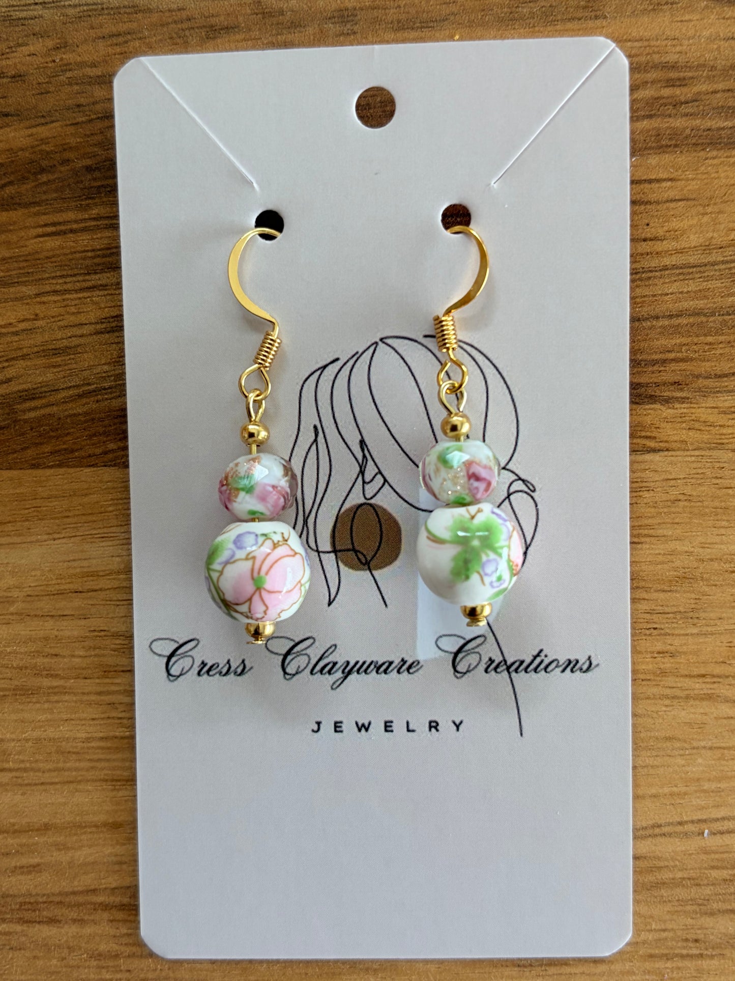 Tea Rose Porcelain drops earrings.