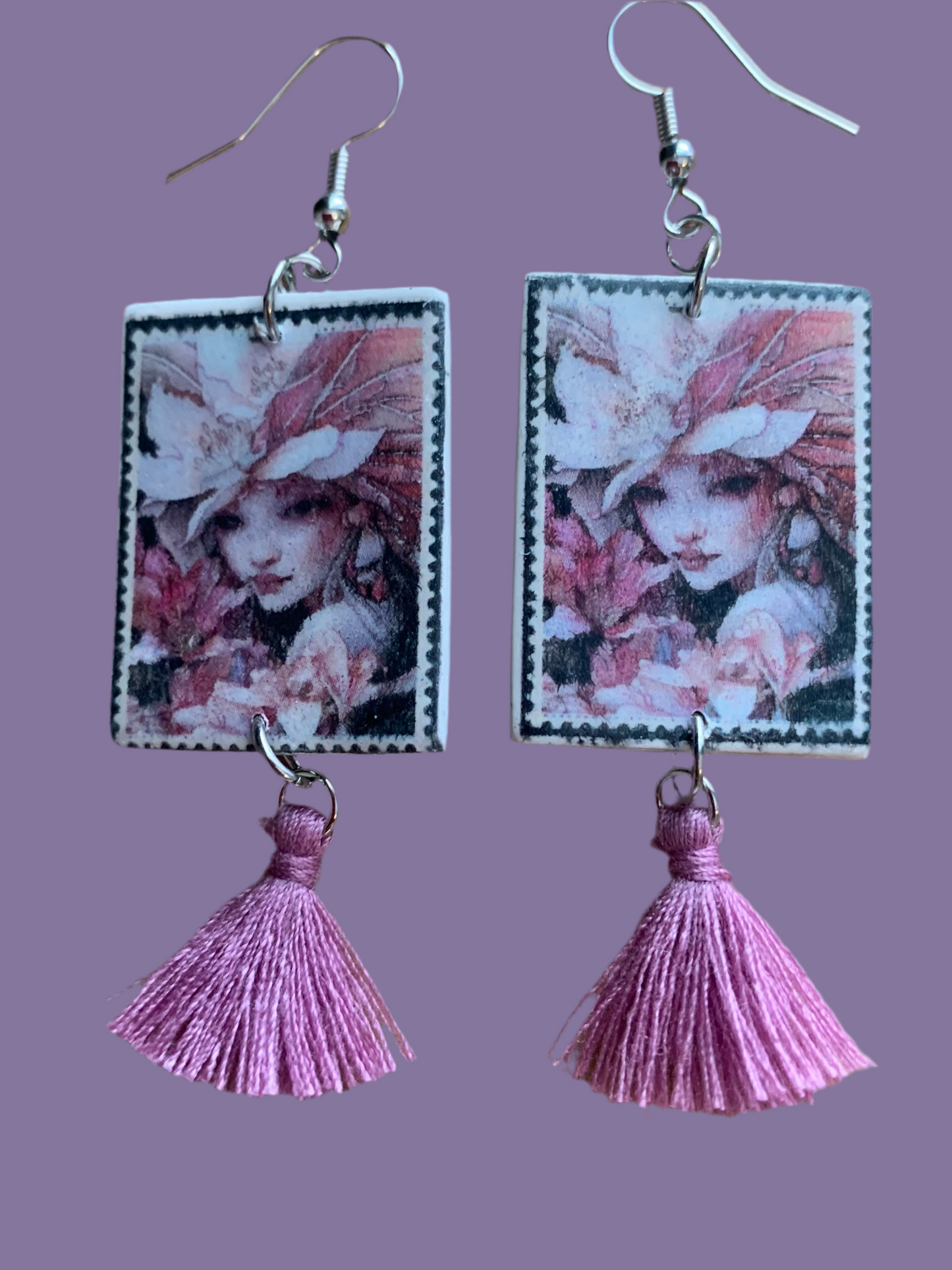 Postage stamp girl earrings