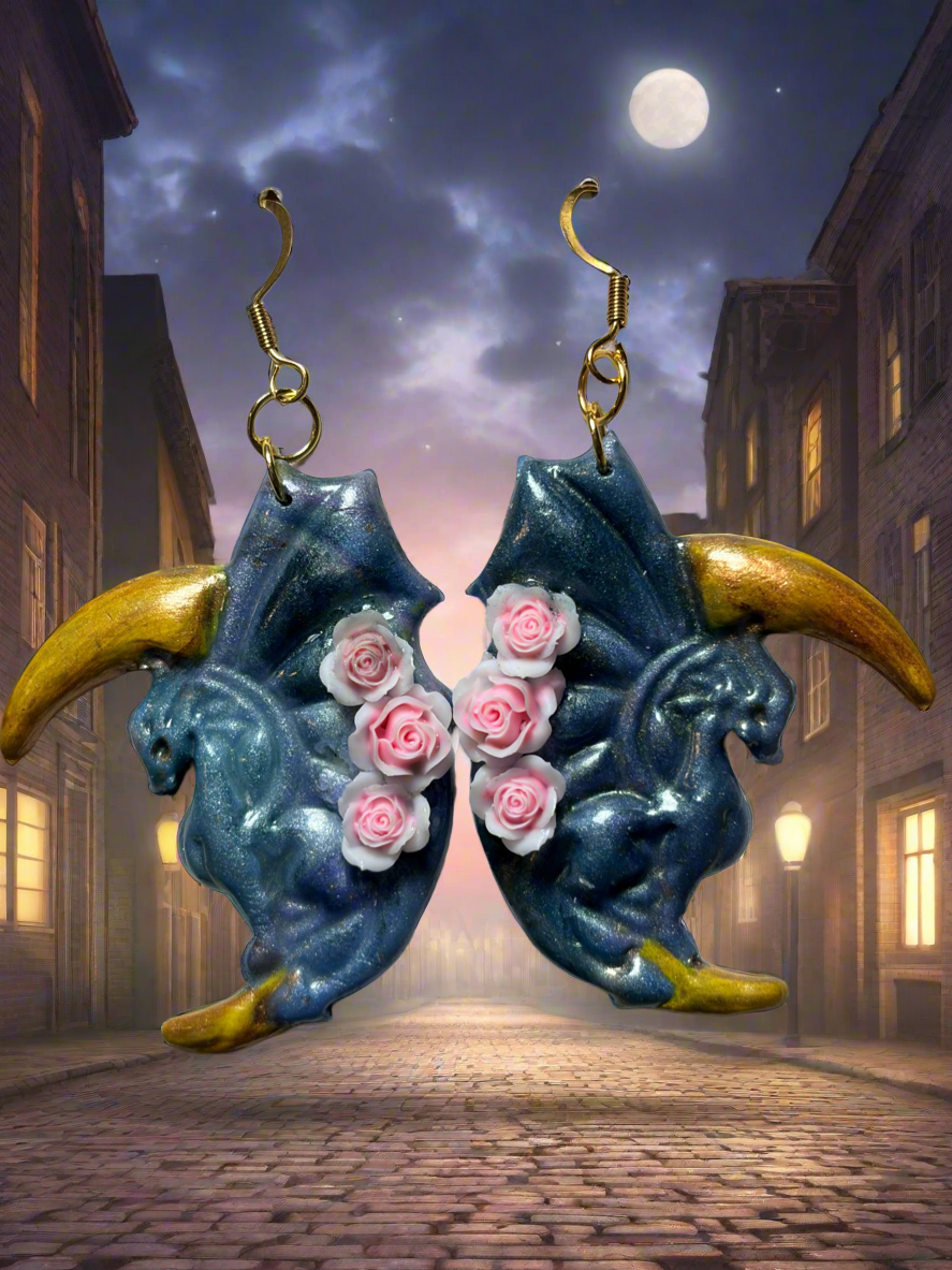Flying dragon on moon earrings