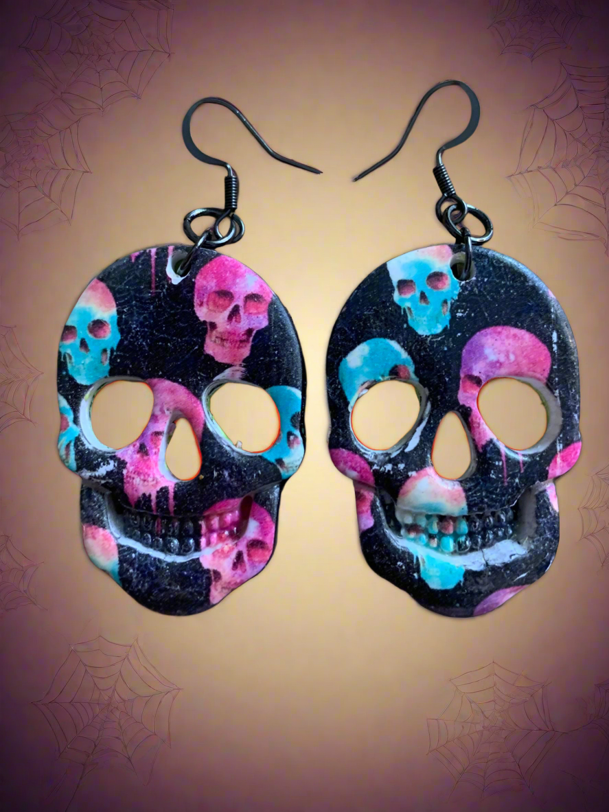 Skull black print skull earrings