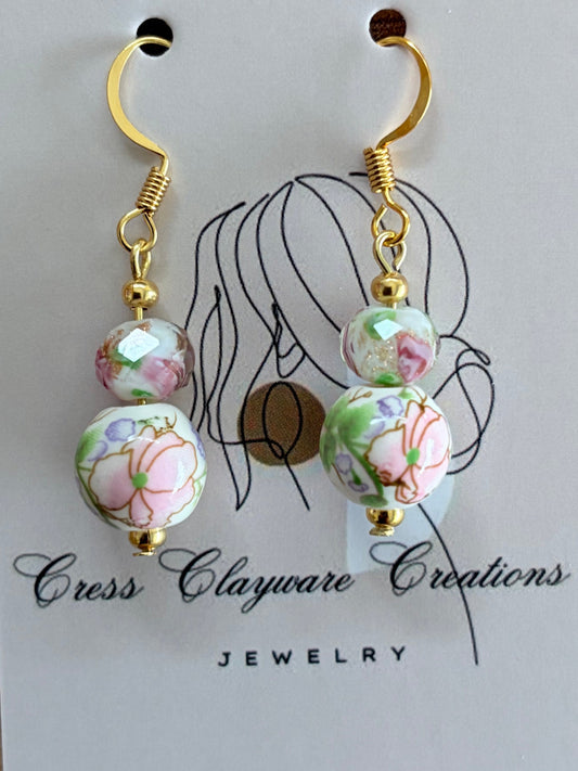 Tea Rose Porcelain drops earrings.