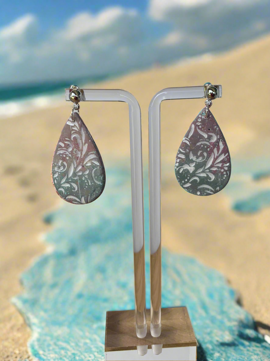 Embossed print polymer clay tear drop