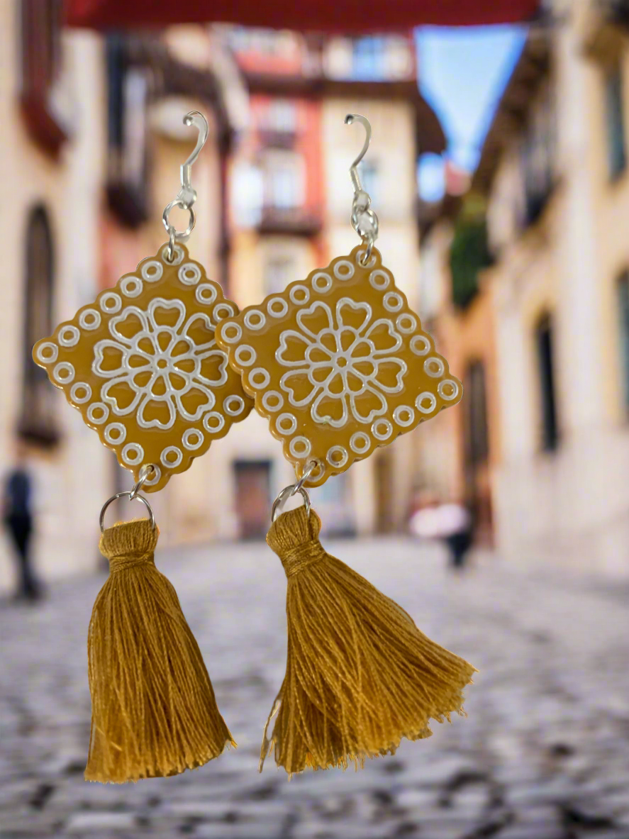 Papel Picado Design with tassel earrings.