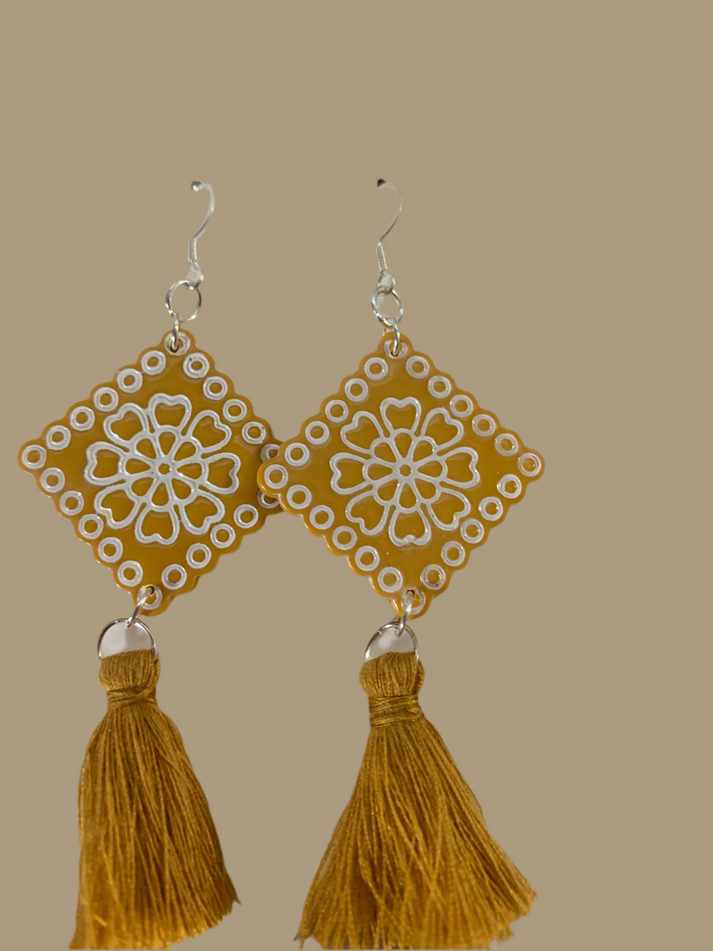Papel Picado Design with tassel earrings.