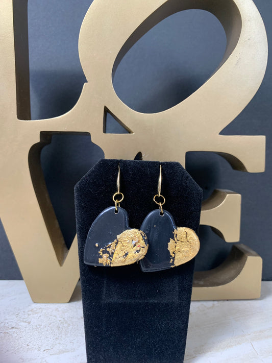 Gold & black heart earrings