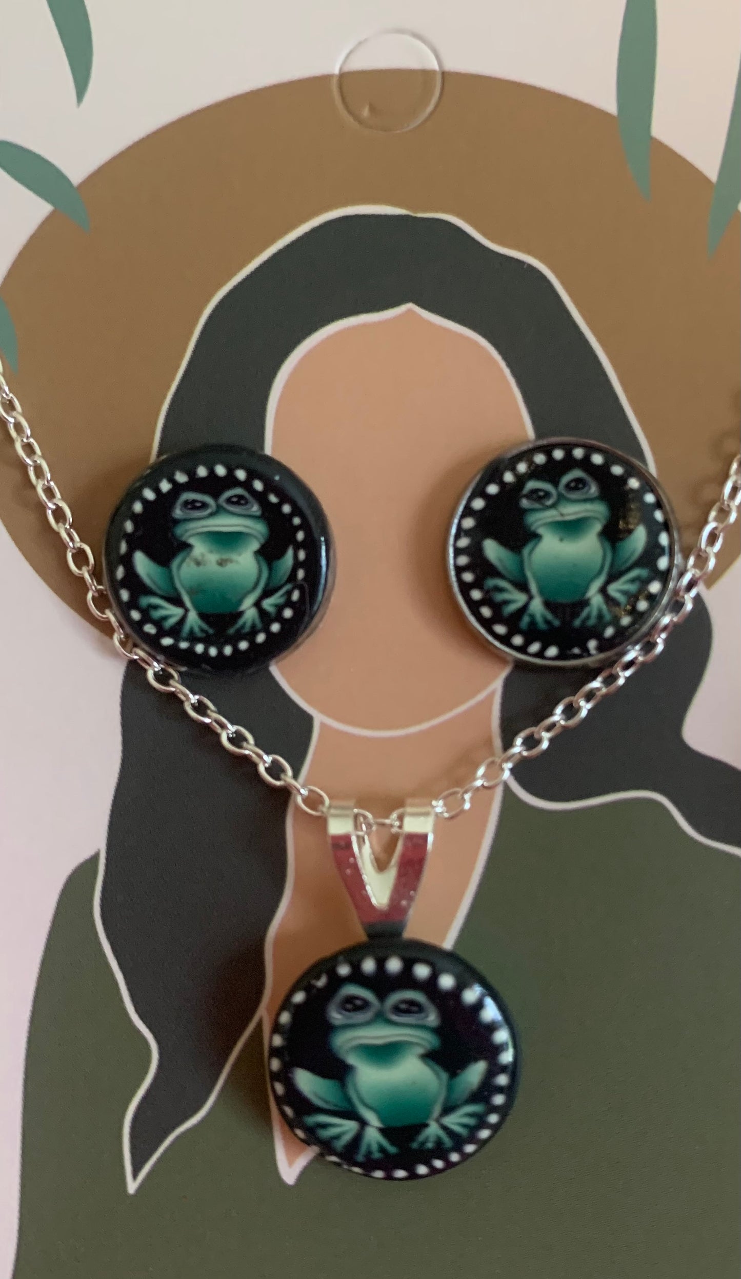 Frog studs and necklace set