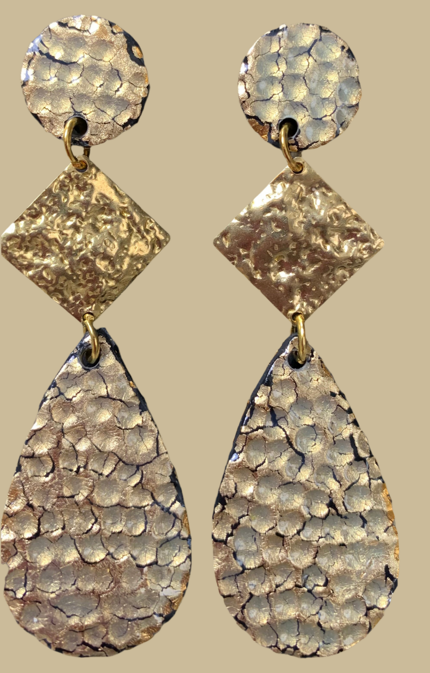Black and gold hammered polymer clay earrings