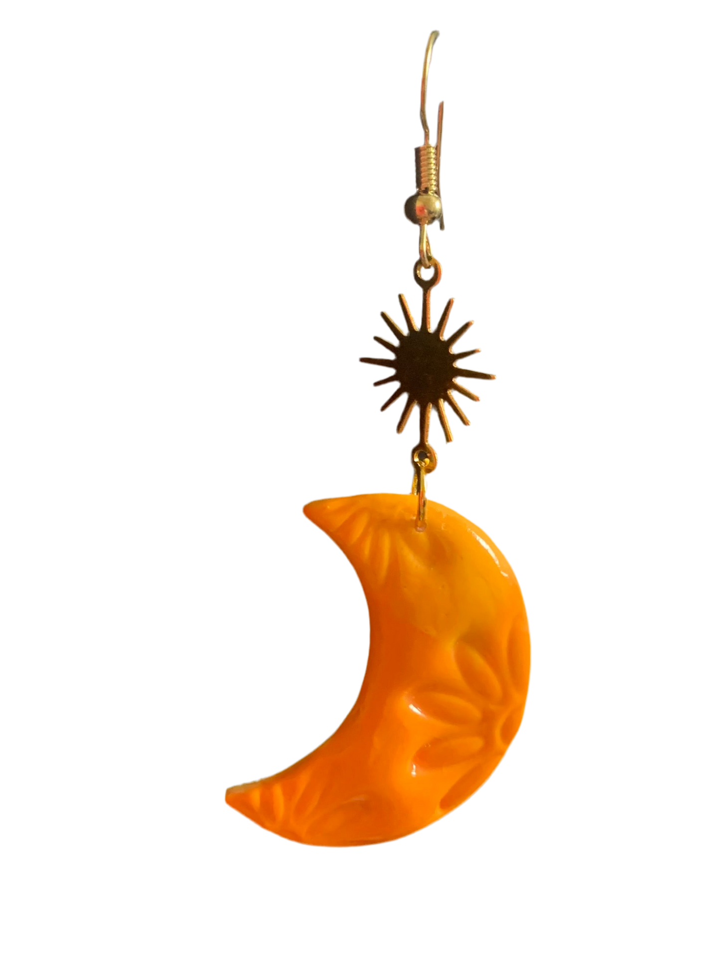Crescent moon with gold sunburst earrings