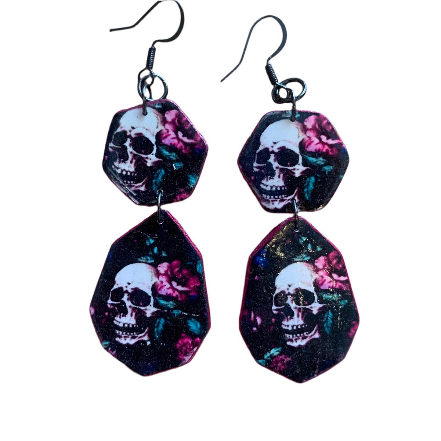 Skull rose two tiered earrings