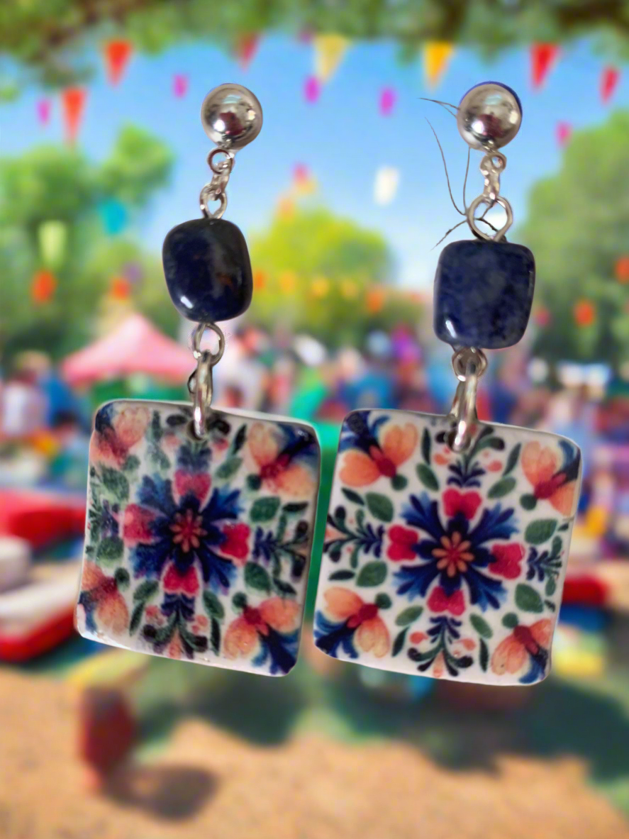 Mexican tile polymer clay earrings