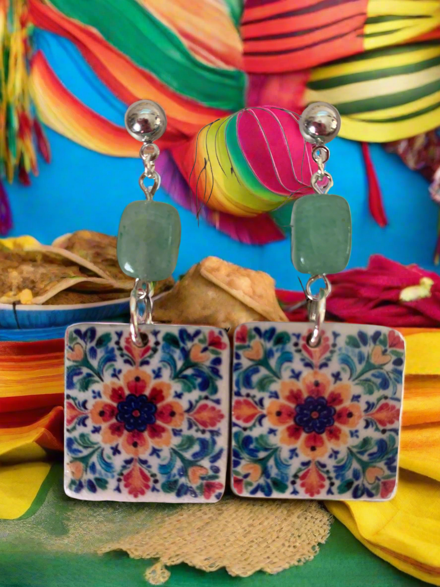 Mexican tile polymer clay earrings