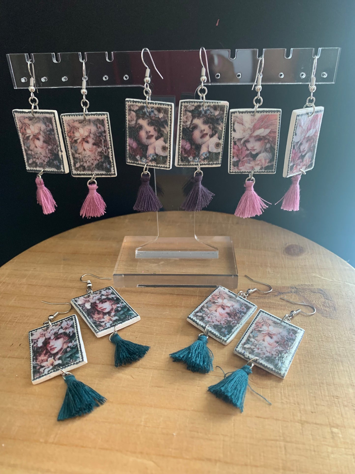 Postage stamp girl earrings