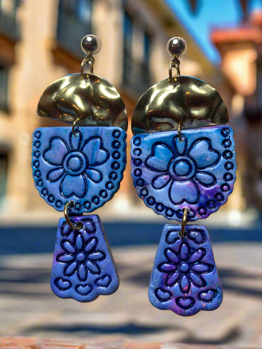 Hispanic flair blue flower earrings