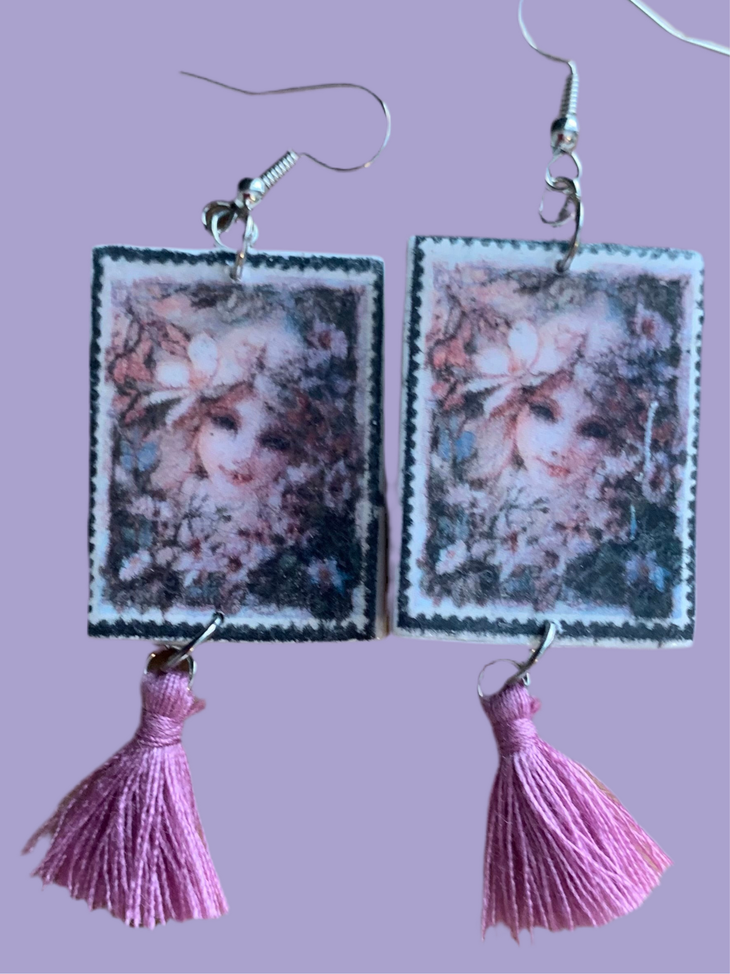Postage stamp girl earrings
